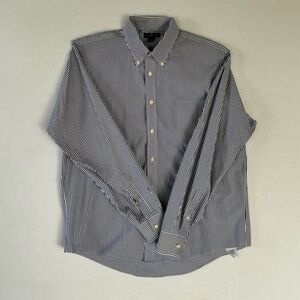 Lands' End Navy and White Striped Men's Shirt